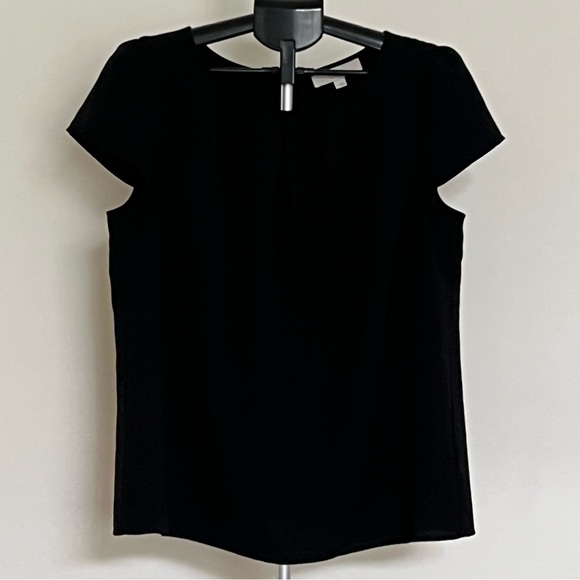 Ann Taylor LOFT Black Short Sleeve Blouse Black Size Large - Picture 3 of 11
